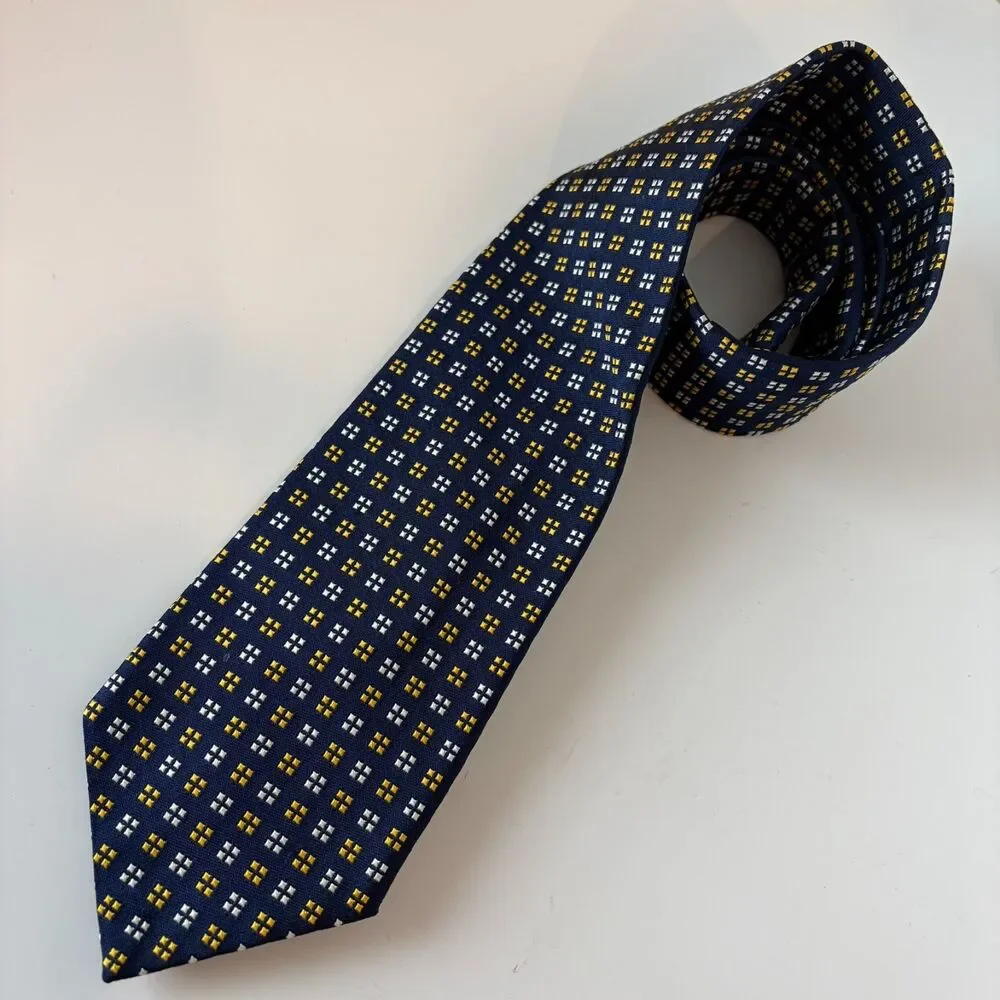 Brooks Brothers Tie Silk Navy Geometric England Fabric USA Made Classic Formal‎